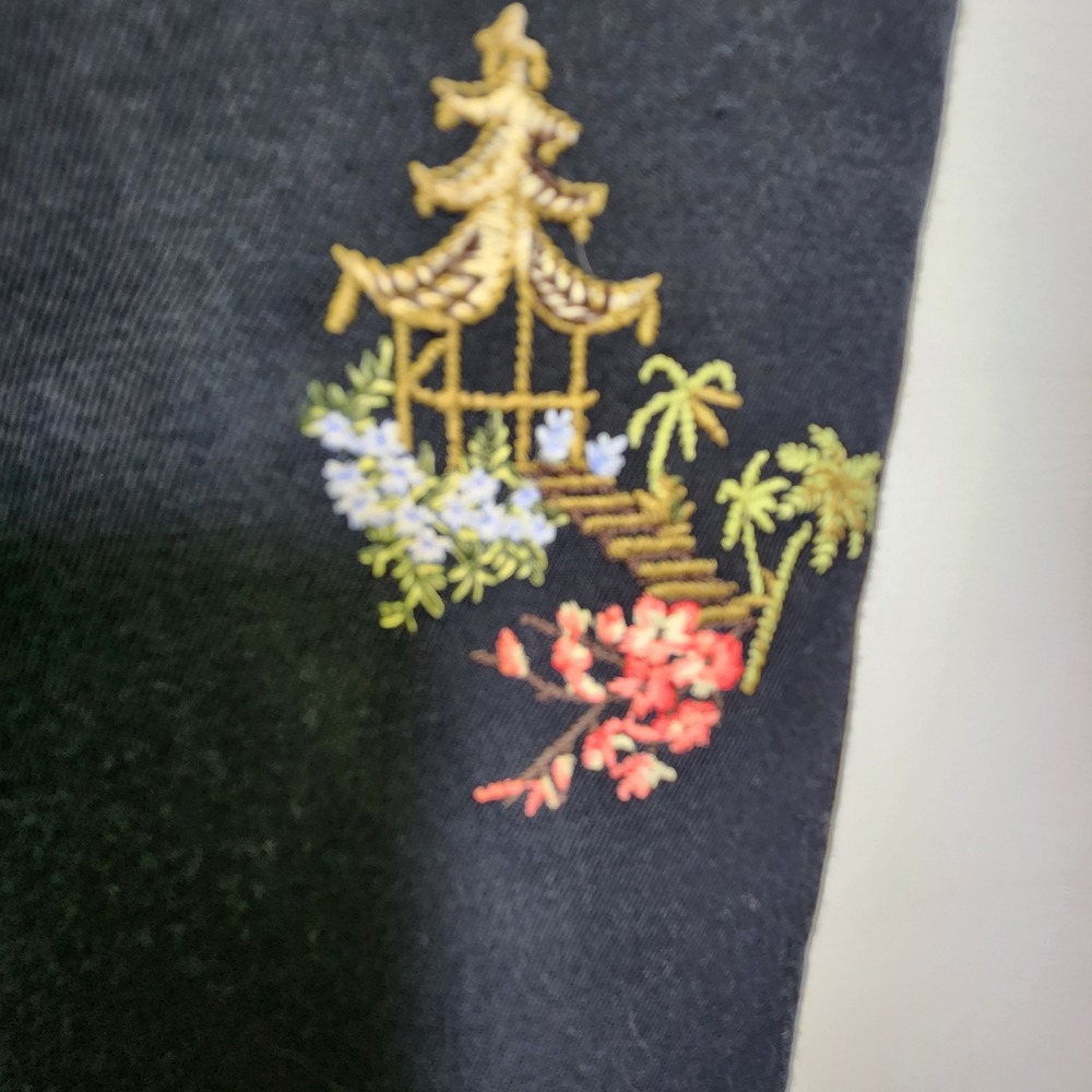 Vtg Talbots Petites Embroidered Silk Cotton Crop Pants Sz 10 Asian Motif Pagoda - Picture 3 of 10